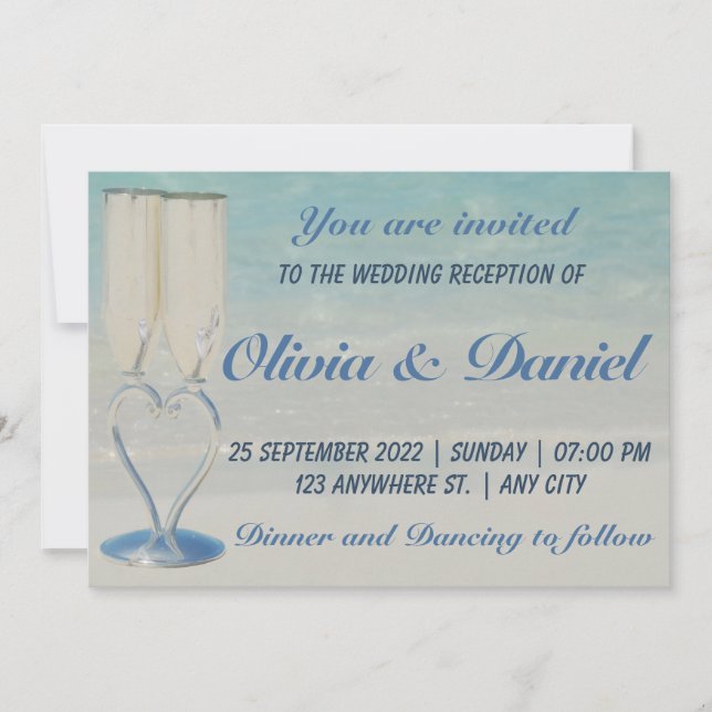 Ziel Strand elegante Hochzeitseinladung Einladung (Vorderseite)