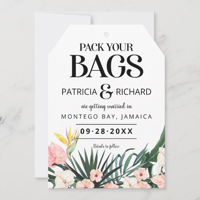 Ziel tropische Hochzeit speichern das Datum (Vorderseite)