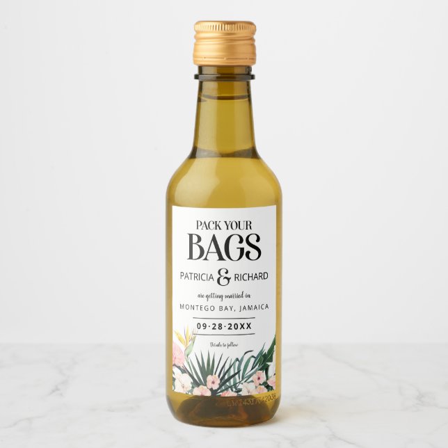 Ziel tropische Hochzeit speichern das Datum Weinetikett (Vorderseite)