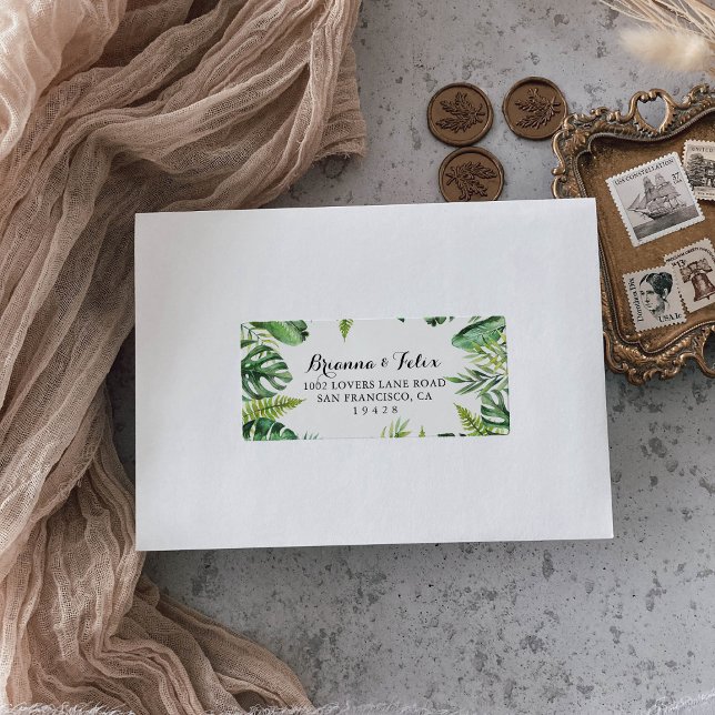 Zieladresse für tropische grüne Hochzeit RSVP Adre Adressaufkleber (Von Creator hochgeladen)