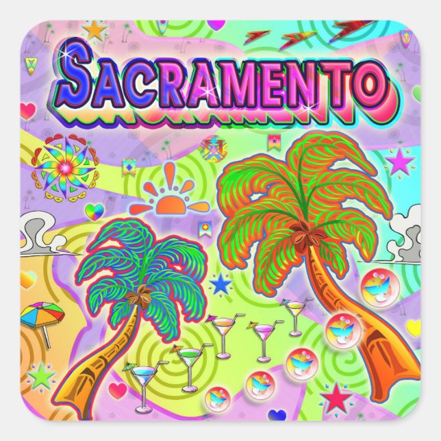 Zielaufkleber für Sacramento-Urlaub Quadratischer Aufkleber (Vorderseite)