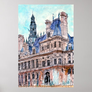 Ziele   Aquarell Rustikales Rathaus Poster