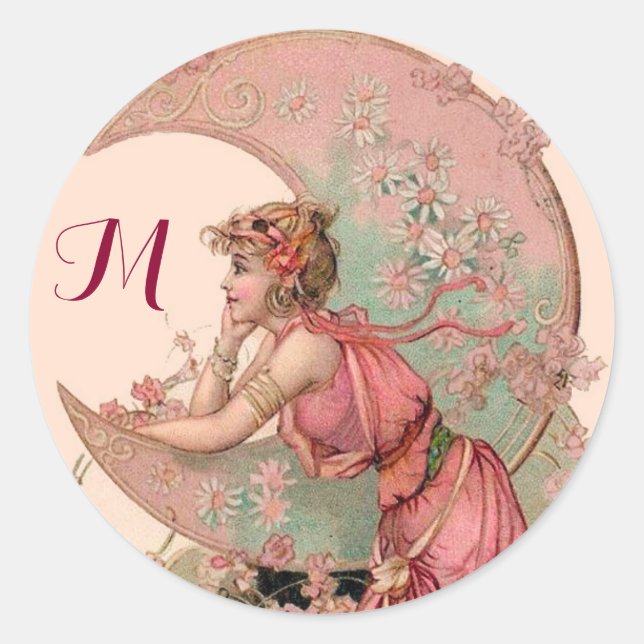 ZIELE/LADY DES MONDES,BLUME IM PINKMONOGRAMM RUNDER AUFKLEBER (Vorderseite)
