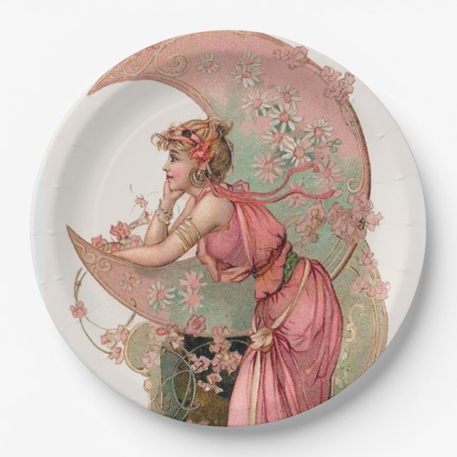 ZIELE/LADY DES MONDES, BLUME IN PINK  PAPPTELLER (Vorderseite)