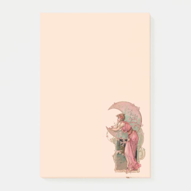 ZIELE/LADY DES MONDES MIT BLUME IN PINK POST-IT KLEBEZETTEL (Vorderseite)