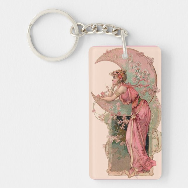ZIELE/LADY DES MONDES MIT BLUME IN PINK SCHLÜSSELANHÄNGER (Vorderseite)