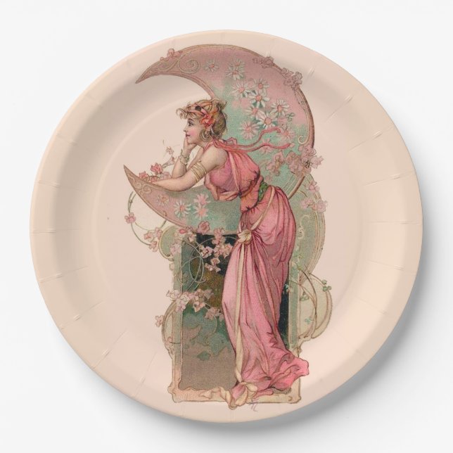 ZIELE/LADY OF THE MOON, BLUME IN PINK PAPPTELLER (Vorderseite)