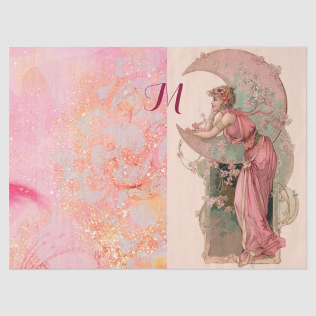 ZIELE/MUNDLADY,PINK FLORAL WIRBEL MONOGRAM SEIDENPAPIER (Vorderseite)