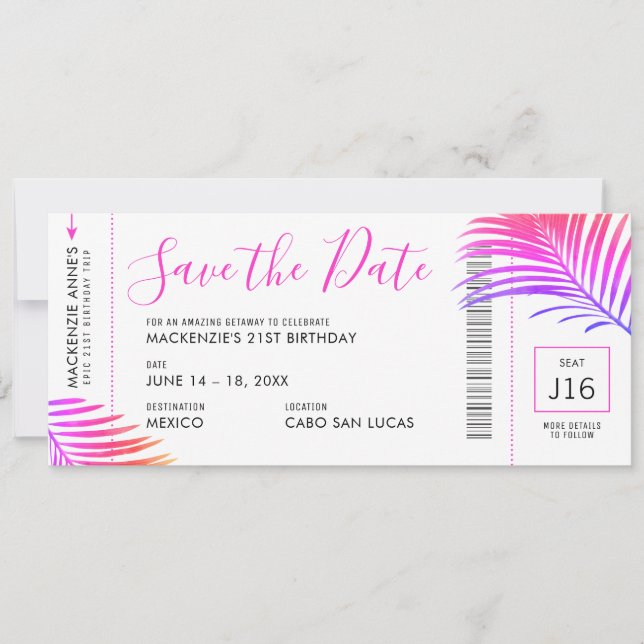 Zielort Geburtstag Boarding Pass Save the Date (Vorderseite)