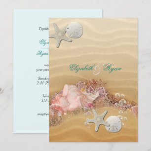 Zielort-Hochzeit Strand Seesterne Muscheln Einladung