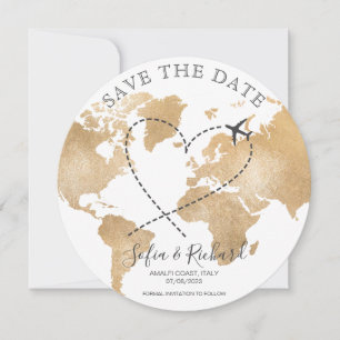 Zielort Save the Date Passport Gold Weltkarte Einladung