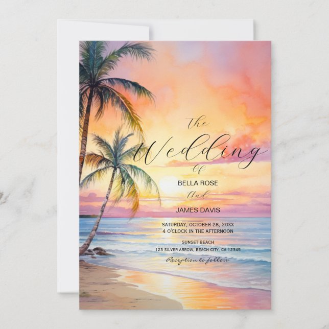 Zielort Sunset Beach Hochzeitseinladung Einladung (Vorderseite)