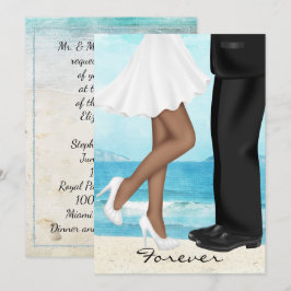 Zielstrandhochzeit mit Braut und Bräutigam Einladung