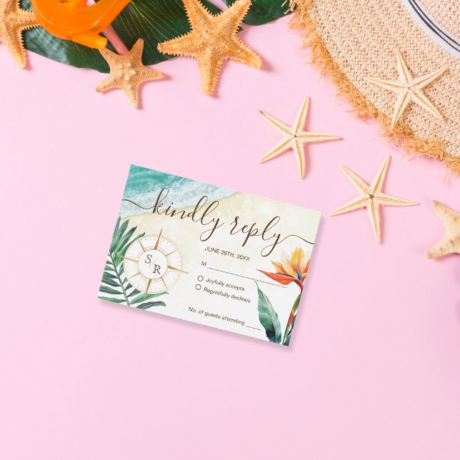 Zielstrandhochzeitsmonographie RSVP Karte (Von Creator hochgeladen)