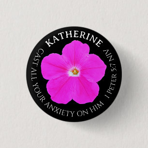 Ziemlich heiße rosa und schwarze Blumen-Bibel-Vers Button
