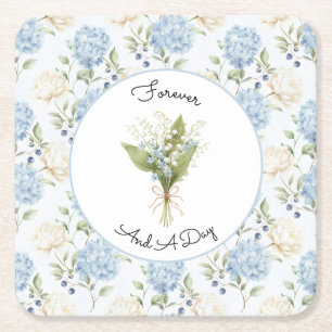 Ziemlich Romantische Blaue Creme Blumen Hochzeitsd Rechteckiger Pappuntersetzer