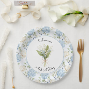 Ziemlich romantische blaue cremefarbene Blumen-Bra Pappteller