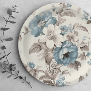 Ziemlich staubiges Blau/hellbraunes Floral Pappteller