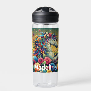 Ziemlich Whimsical Pferd in farbenfrohen Blumen Trinkflasche