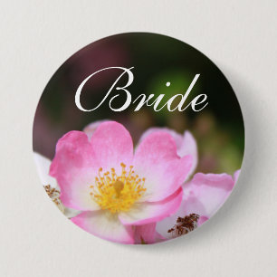 Ziemlich wilde rosa Rosenblume Braut Hochzeitsknop Button