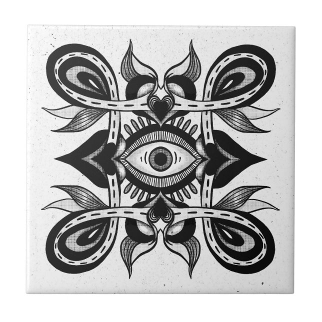Zierauge - Weidcore Botanischer Tattoo-Stil Fliese (Vorderseite)