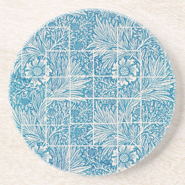 Zierblau-Weiß-Blumenmuster Sandstein Getränkeuntersetzer (Vorne)