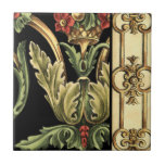 Zierblumendesign an schwarzen Grenzen Fliese<br><div class="desc">Ein Ziergemälde mit einem ansprechenden Blumendesign,  umgeben von schwarzen Rändern. Die Farben Grün und Rot springen dank des schwarzen Hintergrunds vom Druck ab. Wie wunderbar würde das an deiner Wand aussehen? Kaufen Sie es und erfahren Sie es!</div>