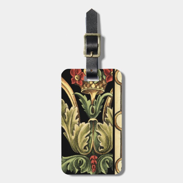Zierblumendesign an schwarzen Grenzen Gepäckanhänger (Vorderseite vertikal)