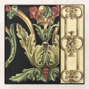 Zierblumendesign an schwarzen Grenzen Glasuntersetzer