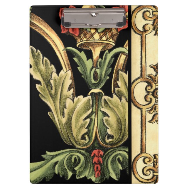 Zierblumendesign an schwarzen Grenzen Klemmbrett (Vorderseite)