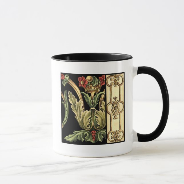 Zierblumendesign an schwarzen Grenzen Tasse (Rechts)
