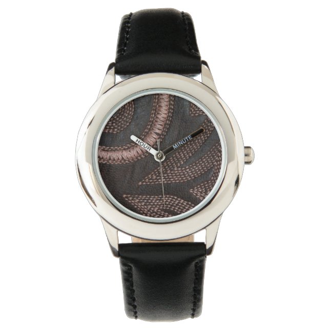 Zierbraun Vintages Leder Armbanduhr (Vorderseite)