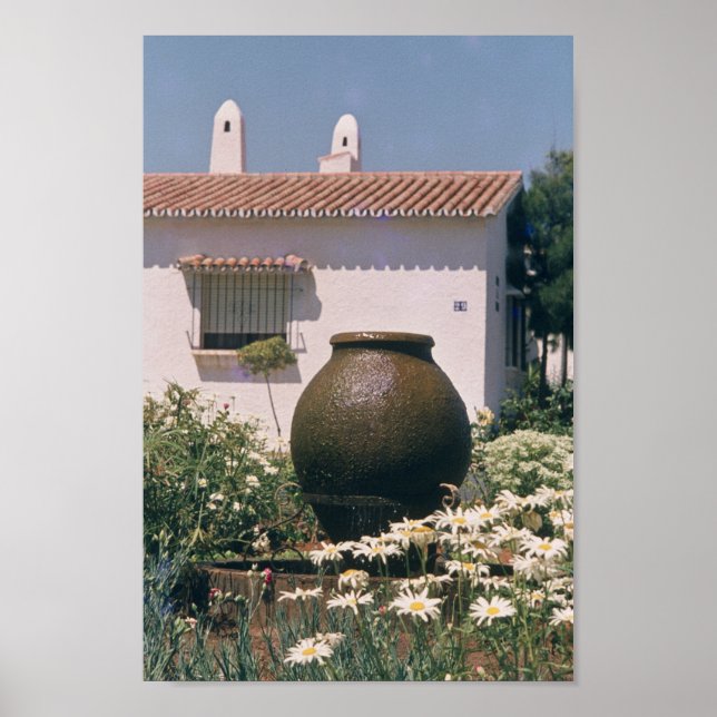 Zierbrunnen im Blumengarten, Lissabon Portugal Poster (Vorne)
