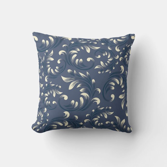 ZierDamask White Blue Floral Kissen (Vorderseite)
