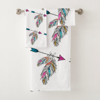 Zierfedern im Boho-Stil hängen Badhandtuch Set