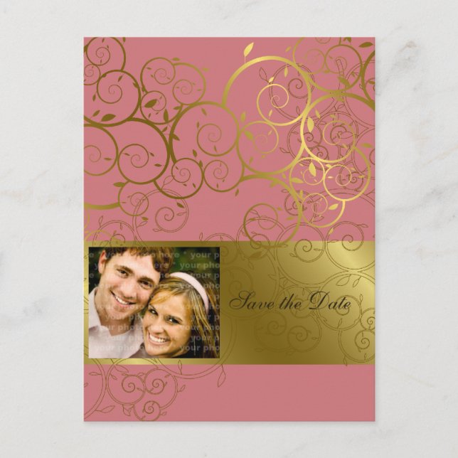 Ziergoldspirale Save the Date Postkarte (Vorderseite)