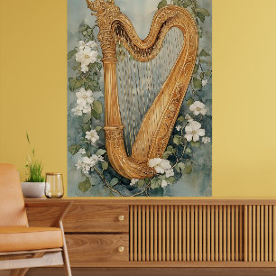 Zierharfe umgeben von weißen Blumen Poster