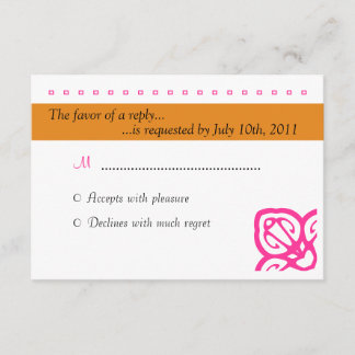 Zierhochzeit RSVP Orange und Pink Karte