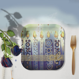 Zierkandeln, Spitzen und Bow Hanukka Pappteller