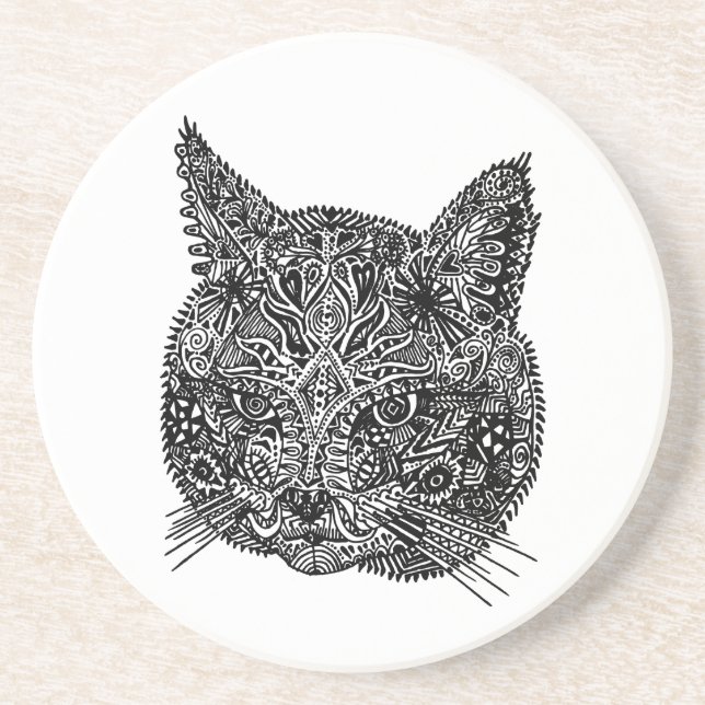 Zierkatze Kopf Sandstone Untersetzer (Vorne)