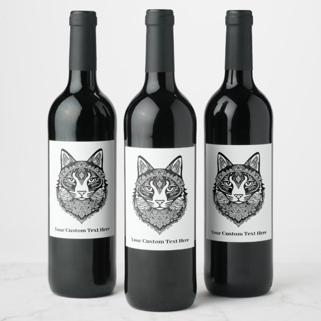 Zierkatze mit benutzerdefiniertem Text Weinetikett (Flaschen)