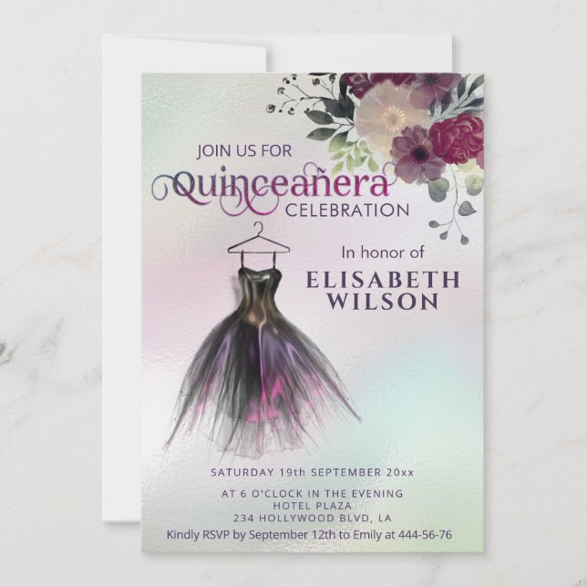 Zierkleid Quinceañera Einladung (Vorderseite)