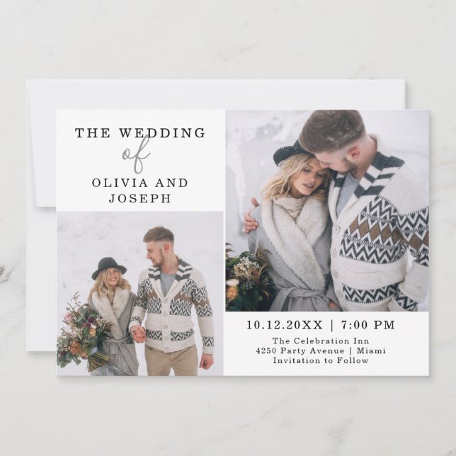 Zierlich| Zwei Foto Einladung zur Hochzeit (Vorderseite)