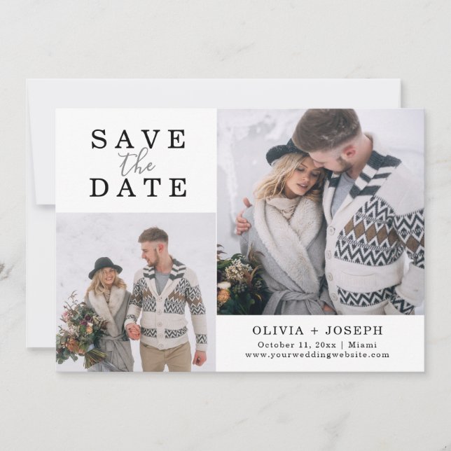 Zierlich | Zwei Fotos Hochzeit speichern das Datum Save The Date (Vorderseite)
