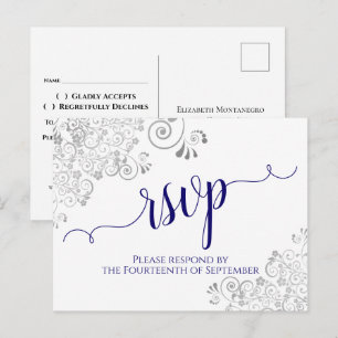 Zierliche Kalligrafie Marineblau auf Weiß Hochzeit Postkarte