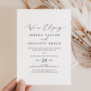 Zierliche schwarze Kalligrafie-Elopement-Rezeption Einladung