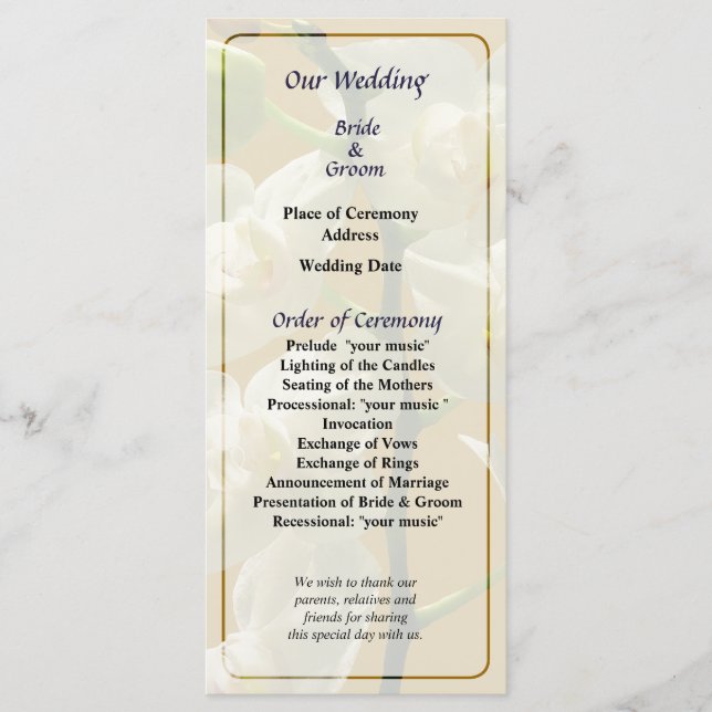 Zierliche weiße Orchideen Hochzeitsprogramm Programm (Vorderseite)
