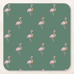 Zierlicher Rosa Flamingo Mit Weihnachtsmannmütze,G Rechteckiger Pappuntersetzer