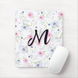 Zierliches Wildblumen-Script-Monogramm M Coquette Mousepad