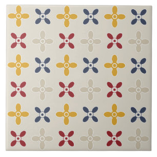 Ziermuster Blume, beige und marineblau Fliese